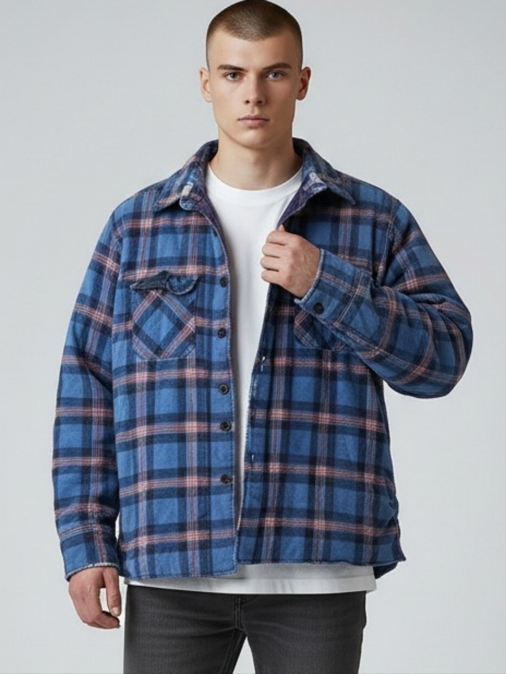 Woodland 1970s Blue Quilted Flannel Jacket XL